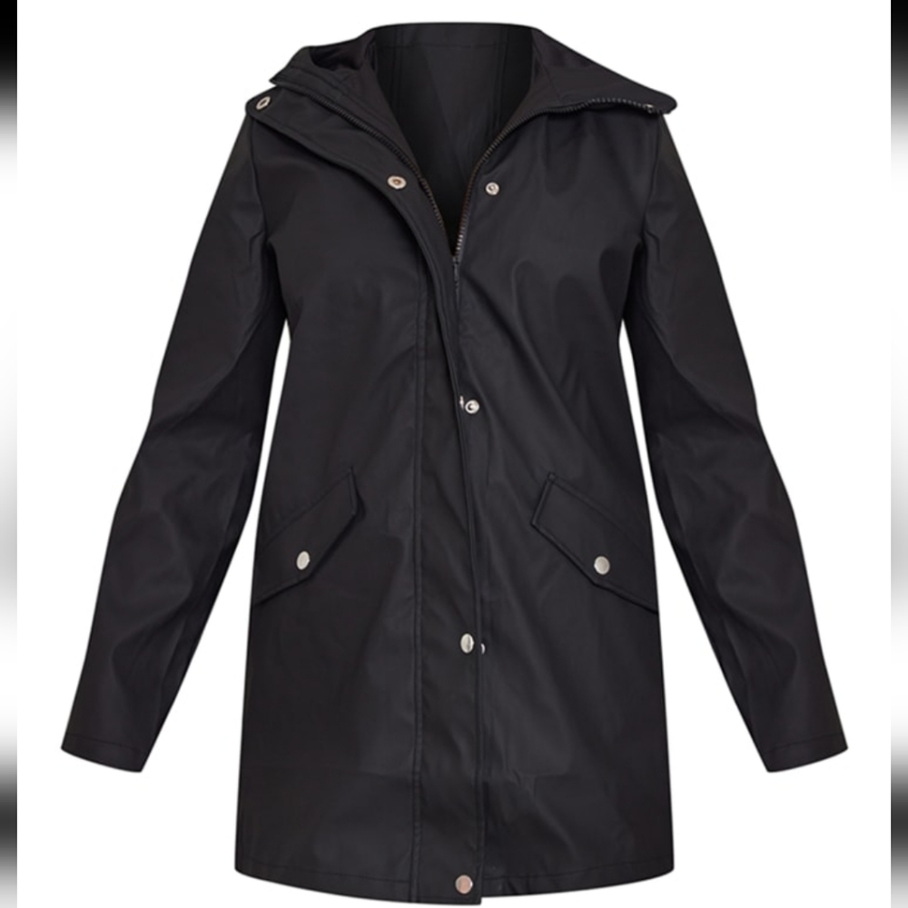 Black Pocket Front Waterproof Rain Mac